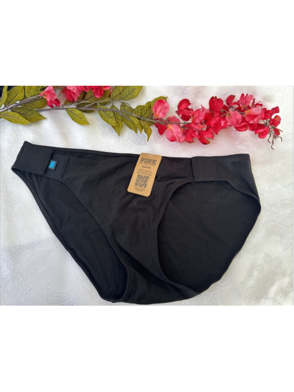 PINK VICTORIA'S SECRET L ADAPTIVE BLACK BIKINI PANTIES MAGNET SIDES NEW